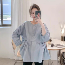 Maternity babydoll shirt niche long-sleeved shirt summer wear 2024 new design pure cotton professional top for small people