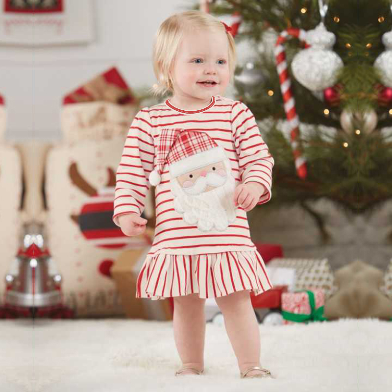 Quần áo trẻ em cho bé gái mùa xuân và mùa thu 2019 mới cho trẻ em váy sọc dài tay ông già Noel áo đầm trẻ em