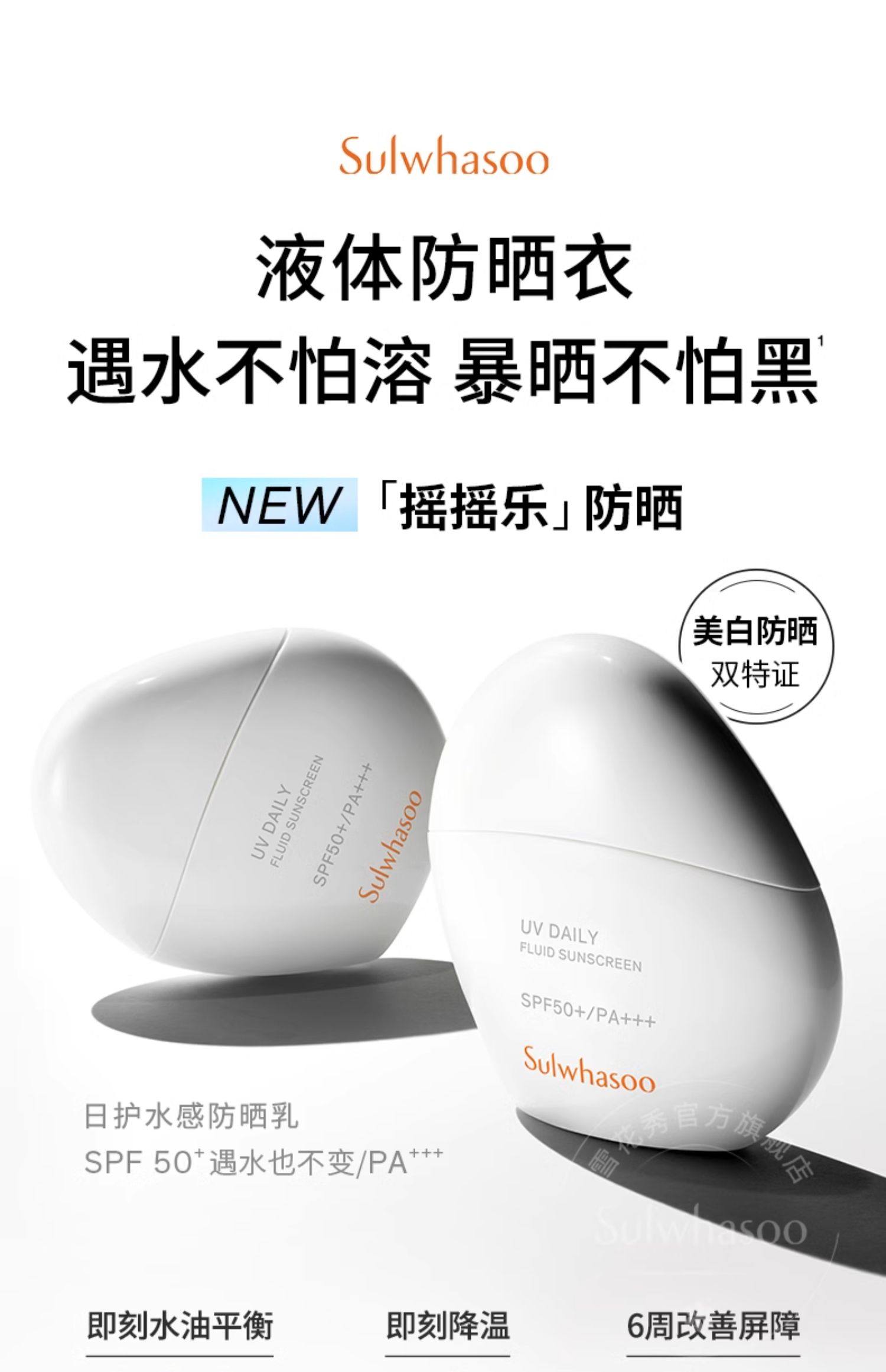 【中國直郵】 韓國 SULWHASOO 雪花秀 全新日護水感防曬乳養膚乳 防水防汗 搖搖樂液體防曬衣 SPF 50+/PA+++ 50ml