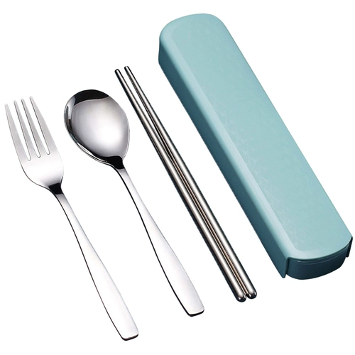 Палочки для еды, ложка, посуда, милый портативный комплект из нержавеющей стали, коробка для хранения для путешествий, 3 предмета