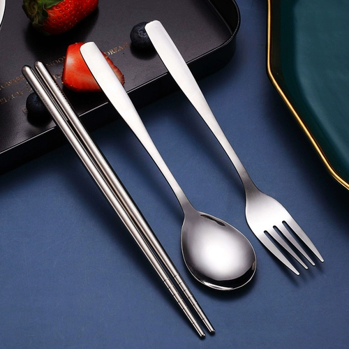 Палочки для еды, ложка, посуда, милый портативный комплект из нержавеющей стали, коробка для хранения для путешествий, 3 предмета