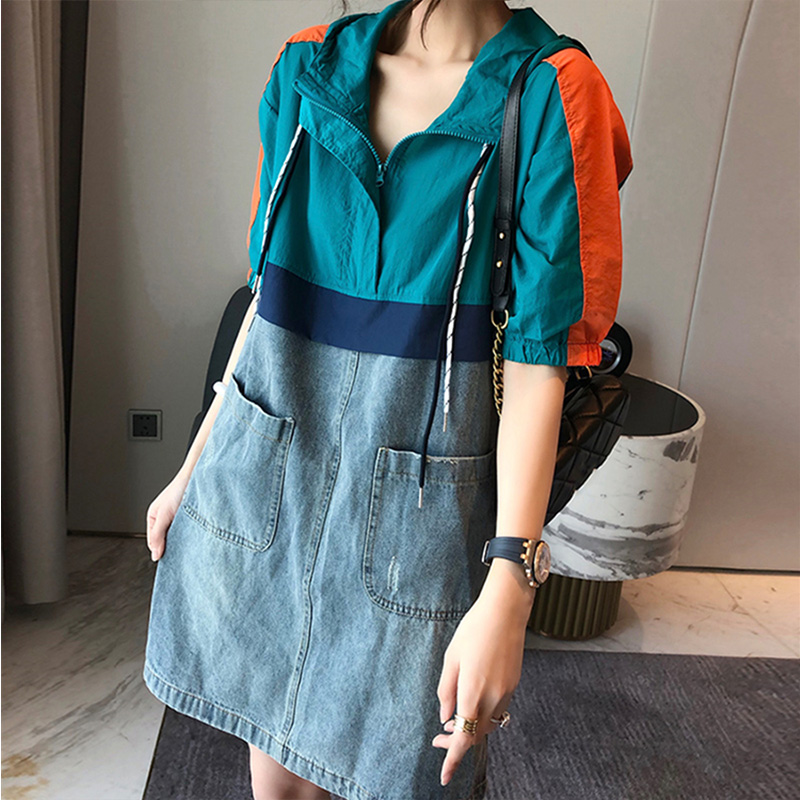Summer long denim T-shirt dress, skirt, hoody for leisure, with short sleeve Summer long denim T-shirt dress, skirt, hoody for leisure, with short sleeve