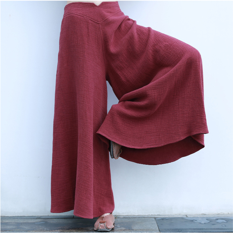 National Fenghai Fenghai long pants flax cotton skirts broad legs pants autumn tea clothes retro-loose Chinese wind