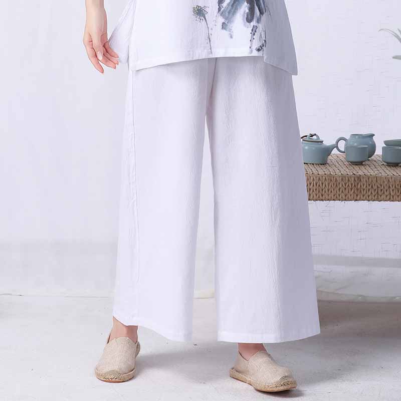 Cotton Linen Wide Pants Woman Spring Summer New Loose Retro Art China Wind Tea Suit Zen Pants Cuz Zen Zen Pants