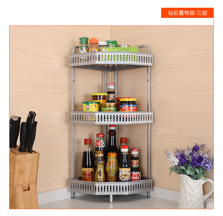 Kệ bếp gắn tường giá lưu trữ gia vị sàn 3 tầng bếp cung cấp chân tường giá đỡ góc - Phòng bếp kệ để gia vị