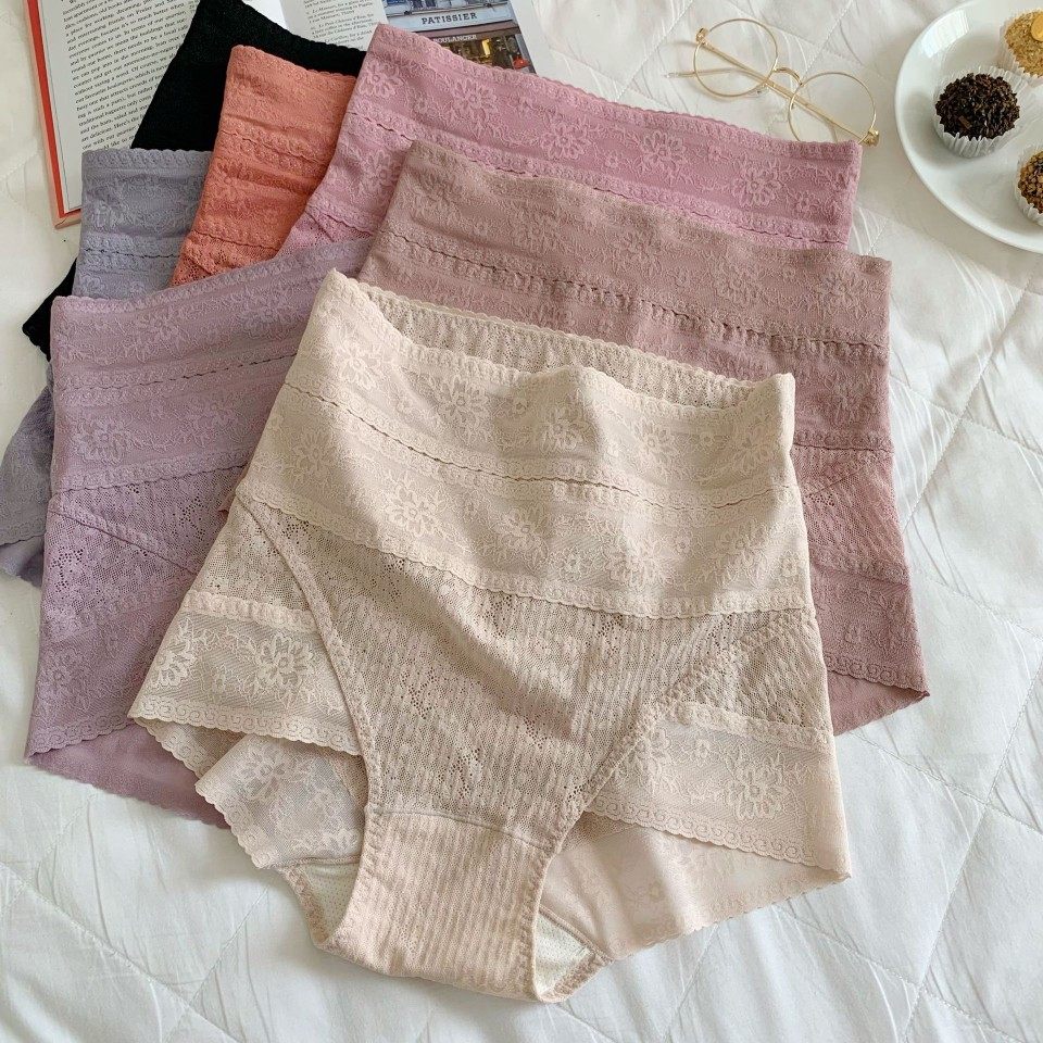 Sexy lace mid-high waist tummy control butt lifter underwear women's seamless breathable silk bottom high elastic pants 2023 new product