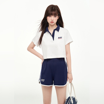 ANDYET AD1( Wang Cheng Ring the same paragraph )LOGO embroidery POLO collision color navel sports shorts suit female