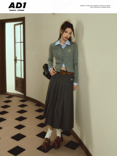 Оригинальный весенний костюм, длинная юбка в складку, изысканный стиль, А-силуэт, средней длины