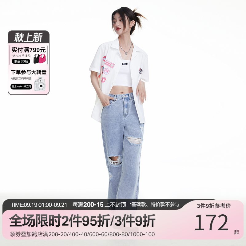 ANDYET AD1 21SS Original Embroidered Badge Motorcycle Style Short Sleeve Shirt Hip Hop Loose Shirt for Men and Women