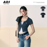 Оригинальный трикотажный кардиган, футболка с коротким рукавом, услуга «вышивка логотипа», эффект подтяжки, облегающий крой