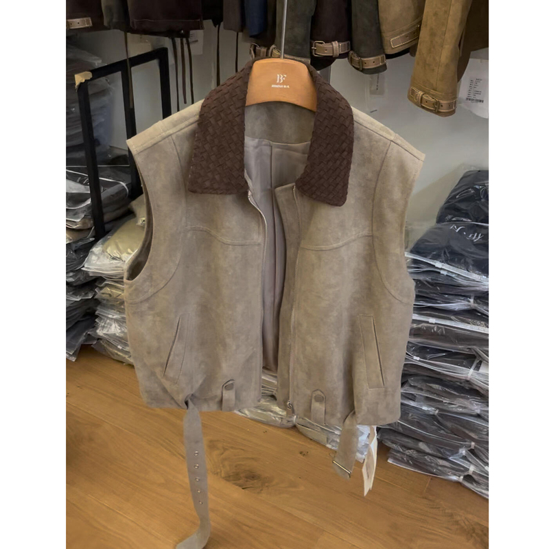 Women's Vest 2026 Autumn New Casual Versatile Cool Leather Lapel Zipper Sleeveless Jacket Vest Coat Women's Vest 2026 Autumn New Casual Versatile Cool Leather Lapel Zipper Sleeveless Jacket Vest Coat