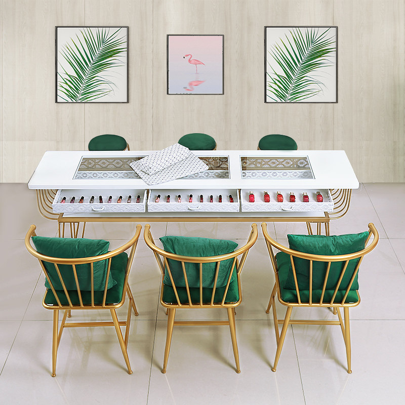 Nordic light luxury manicure table and chair set marble single-double economical net red double-layer manicure table glass chair