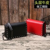 First layer cowhide)genuine leather womens small square bag new chain small shoulder bag Mini crossbody bag mobile phone bag