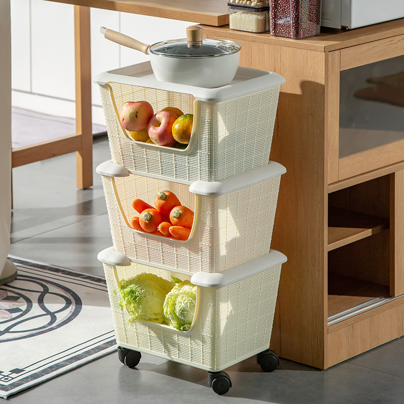 Kitchen rack home living room toy multi-functional floor-to-ceiling multi-layer storage basket with wheels vegetable basket layered