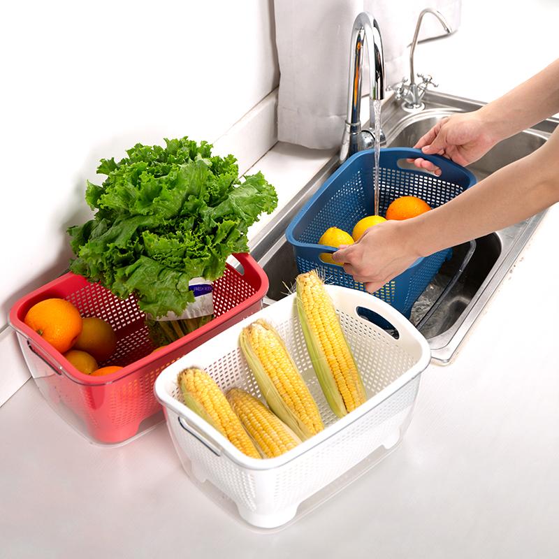 Double Layer Drain Basket Domestic Net Red Kitchen Fruit Vegetable Washing basin Living room containing basket Basket God Basket