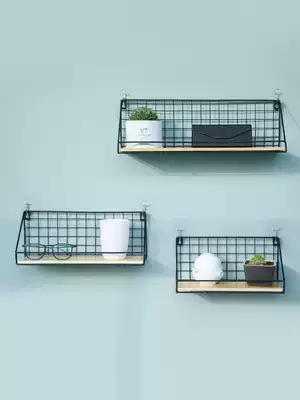 Hole-free wall basket shelf artifact Bedroom wall hanging basket Powder room bedroom Wrought iron storage shelf