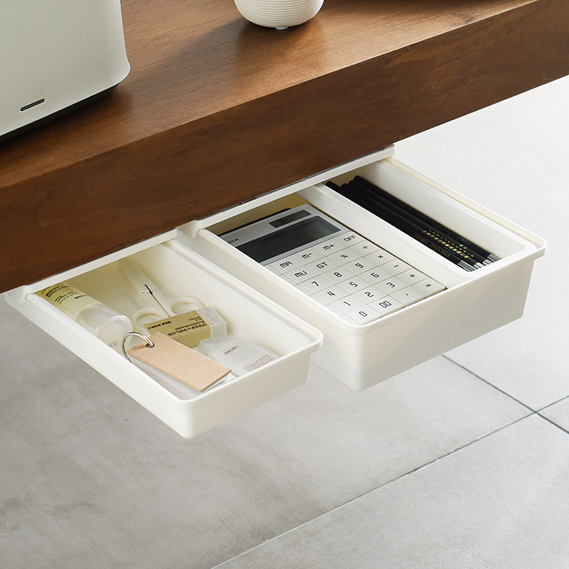 Under-desk drawer storage box office desk self-adhesive punch-free hidden pull-out finishing cosmetic storage box