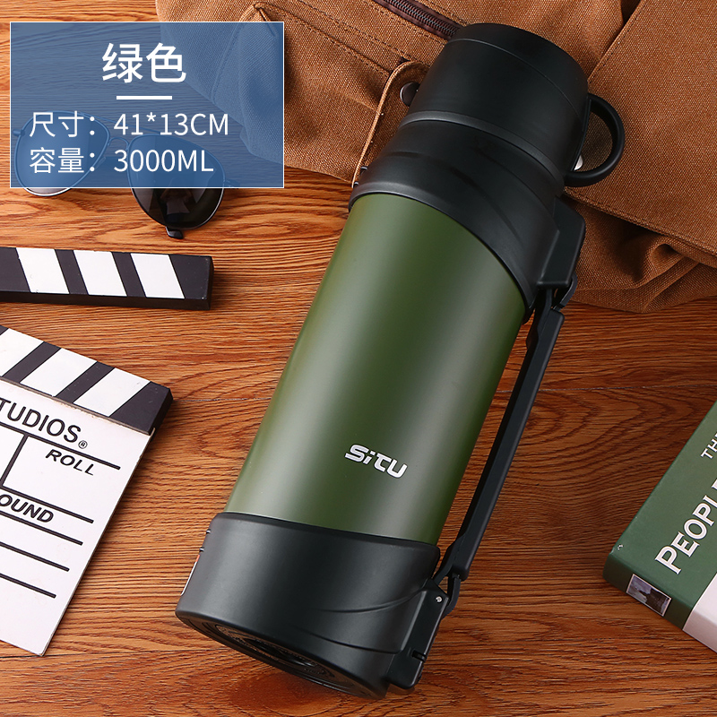 Green 3.0vehicle Portable stainless steel Thermal insulation kettle 2.5L outdoors high-capacity Travel kettle 2000ml heat preservation glass free shipping