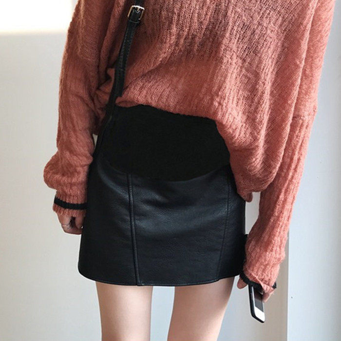 Maternity Skirt 2022 New Autumn Tide Mom Package Hip PU Pregnant Women Leather Skirt Belly Short Skirt Spring Autumn Winter A-line Skirt