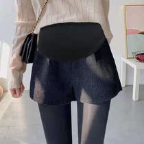 Pregnant woman shorts for autumn and winter wear fashion Korean version boomer high waist display slim light core suede pregnant woman pants toabdominal broadlegged shorts