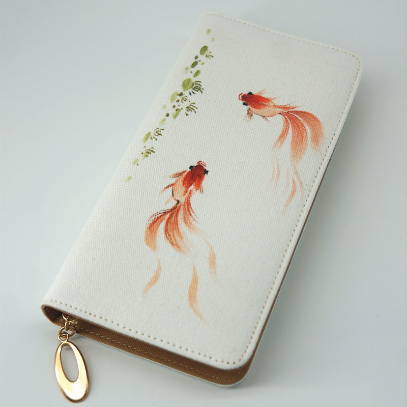 2025 Fresh and Simple Chinese Retro Style Canvas Zipper Long Wallet for Women, Handheld Student Wallet, Gift for Women