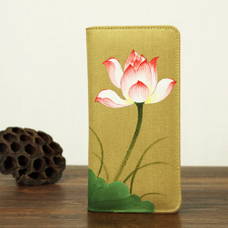 2025 New Product, Artistic, Fresh, Retro, Forest-Style Fabric Hand-Painted Canvas Long Wallet for Women, Small Card Holder, Money Clip