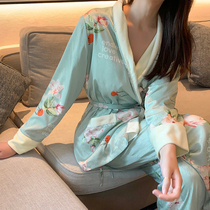K Brother-in-law Printed Lace Pyjamas Comfort collar jacket tightness waist long pants Home Suit Suit