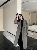 The K-sister temperament double face high coat high branch full wool large turning belt waist with long and large coat of coat in the waist