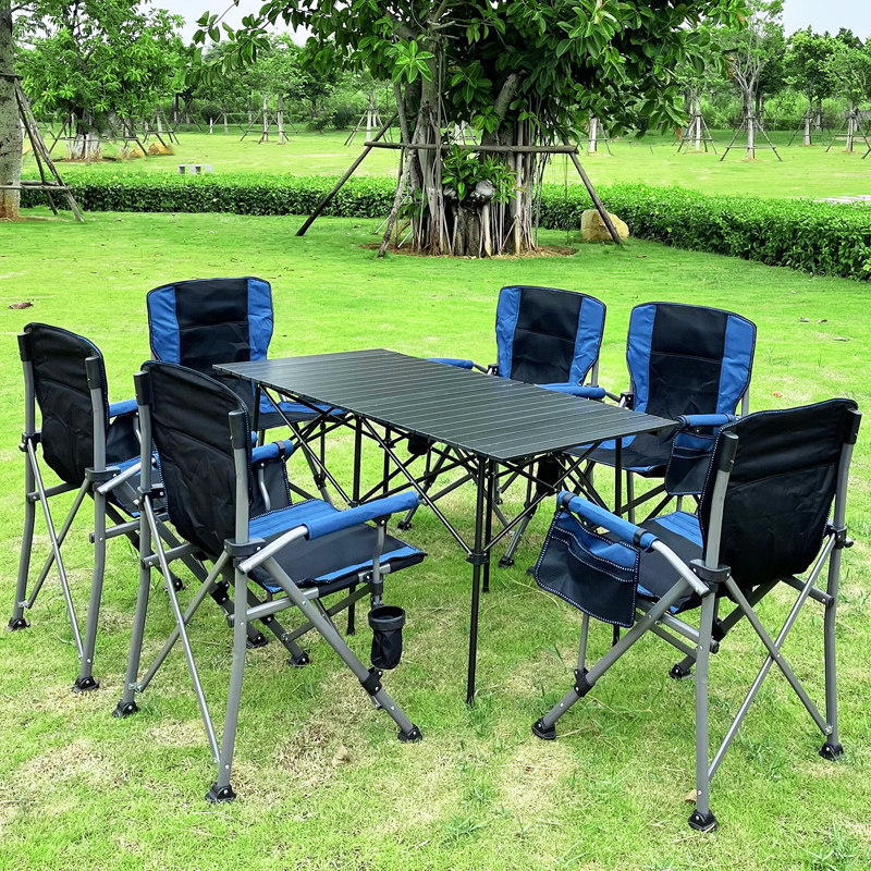 Outdoor folding table and chair portable set self-driving camping aluminum alloy field camping leisure chair folding table