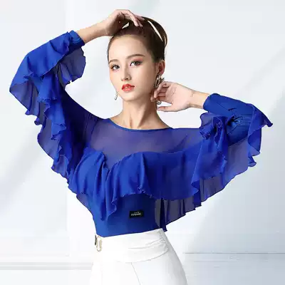 Dan Bo Luo Waltz Top Women's Color Blue Long Sleeve Jitba Dance Clothes Spring and Autumn Modern Dance Practice Wear