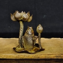 Retro antique copper carp lotus lotus leaf incense tower incense burner home tea ceremony tea art incense set micro-carved small ornaments