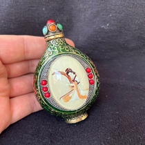 Antique collection double-sided pure copper snuff bottle double-sided painting of beauty figure scenery smoking set inner painting snuff bottle