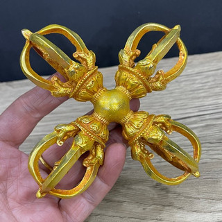 Непальский тибетский ритуальный инструмент: пятиконечный ваджра-крест, большой, позолоченный, для обрядов, ваджра-шест, украшение для подношений, бесплатная доставка