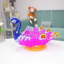 Chinese style home living room decoration handmade beaded finished peacock fruit plate diy woven snack fruit plate storage plate