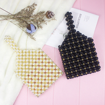 Handmade beaded finished vintage pearl bag DIY wearing beaded woven mobile phone bag summer ladies small satchel Hand bag