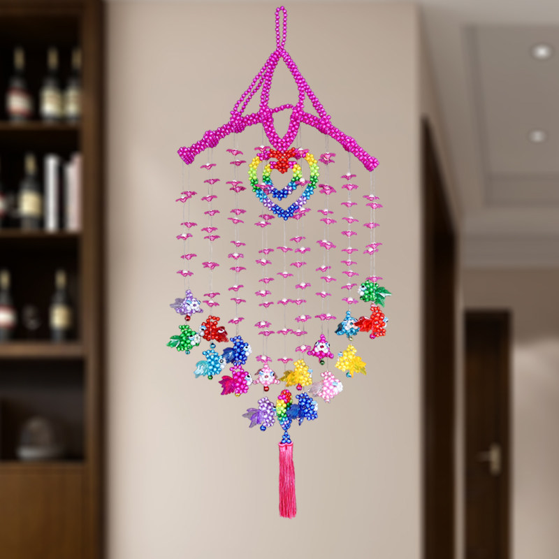 Beaded finished Chinese home decoration pendant hand-woven wind chime wall hanging living room goldfish rose screen hanging ornament