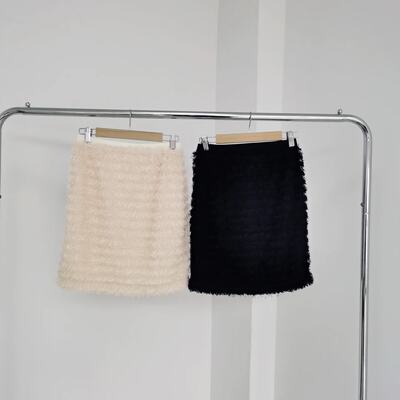 Z-16 two-color fur elastic waist casual skirt