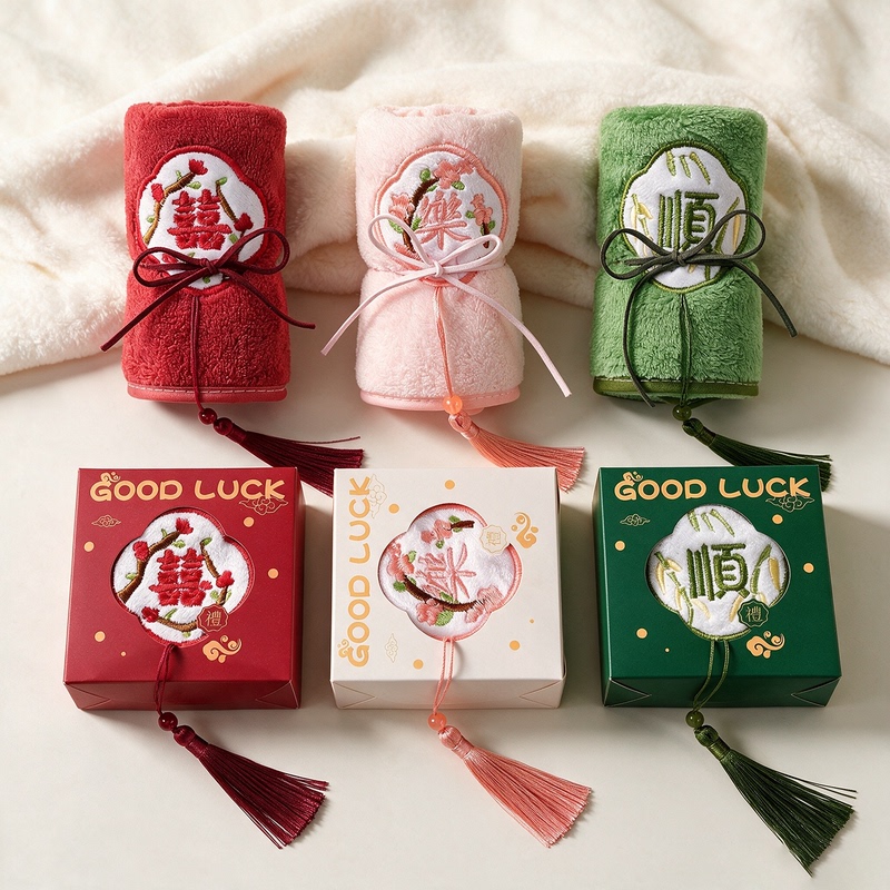 Chinese-Style Towel Wedding Favors Birthday Full Moon Return Gift Hand Towel Event Small Gift Embroidered Tassel Small Square Towel
