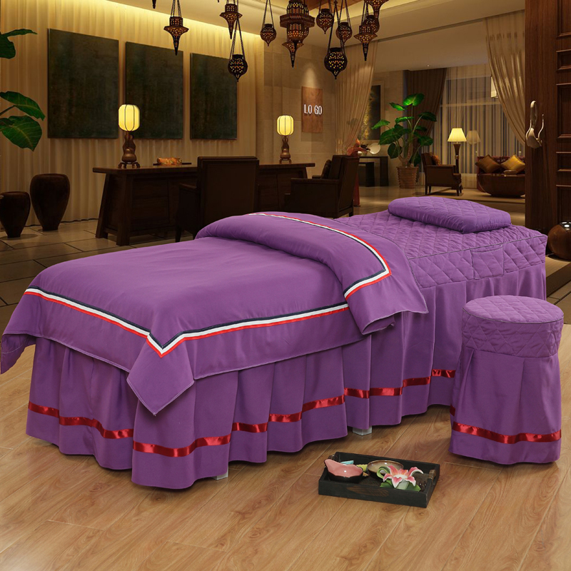 Cao cấp màu rắn vẻ đẹp trải giường bốn bộ vật lý trị liệu massage khăn trải giường tùy chỉnh-thực hiện vẻ đẹp salon nguồn cung cấp 4 bộ ga trải giường gội đầu
