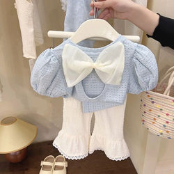 Baby Clothes Summer Trendy Bow Backless Short-Sleeve Bell-Bottom Pants Two-Piece Set One-Year-Old Girl Summer Outfit