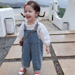 Baby Clothes Spring and Autumn Korean Style Fashionable Denim Overalls Two-Piece Set for One-Year-Old Girl Spring Outfit Trendy