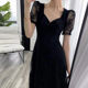 Goddess Fan black dress female summer new large size fat sister French Hepburn style retro lace little black dress