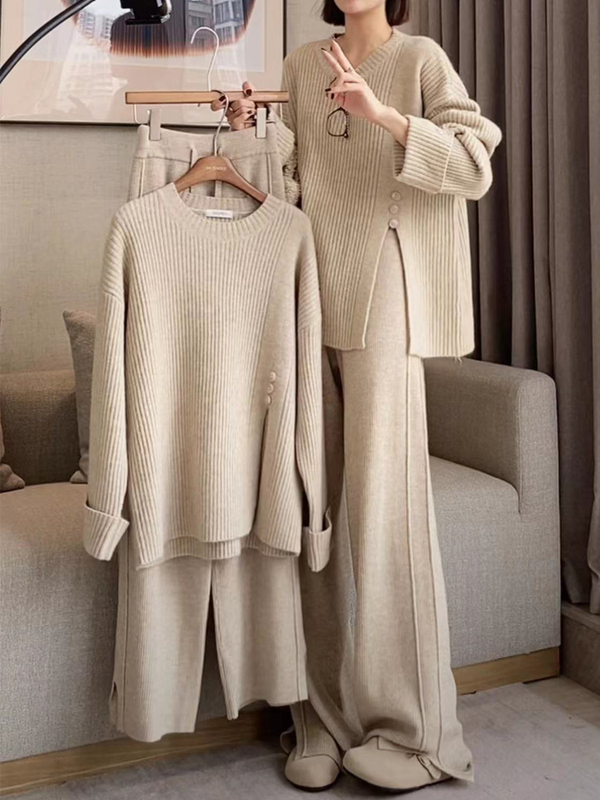 Plus-Size Women's Fashion Knitwear 2026 Autumn and Winter New Style for Slightly Chubby Girls, Age-Reducing Slim-Fit Wide-Leg Pants Two-Piece Set Plus-Size Women's Fashion Knitwear 2026 Autumn and Winter New Style for Slightly Chubby Girls, Age-Reducing Slim-Fit Wide-Leg Pants Two-Piece Set