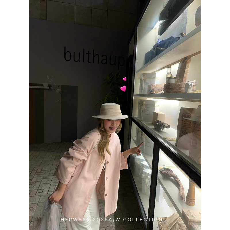 Herwear Slightly Chubby mm Lilac Shadow Pink Stand-Up Collar Mid-Length Trench Coat Women's Autumn Commuter Top Herwear Slightly Chubby mm Lilac Shadow Pink Stand-Up Collar Mid-Length Trench Coat Women's Autumn Commuter Top