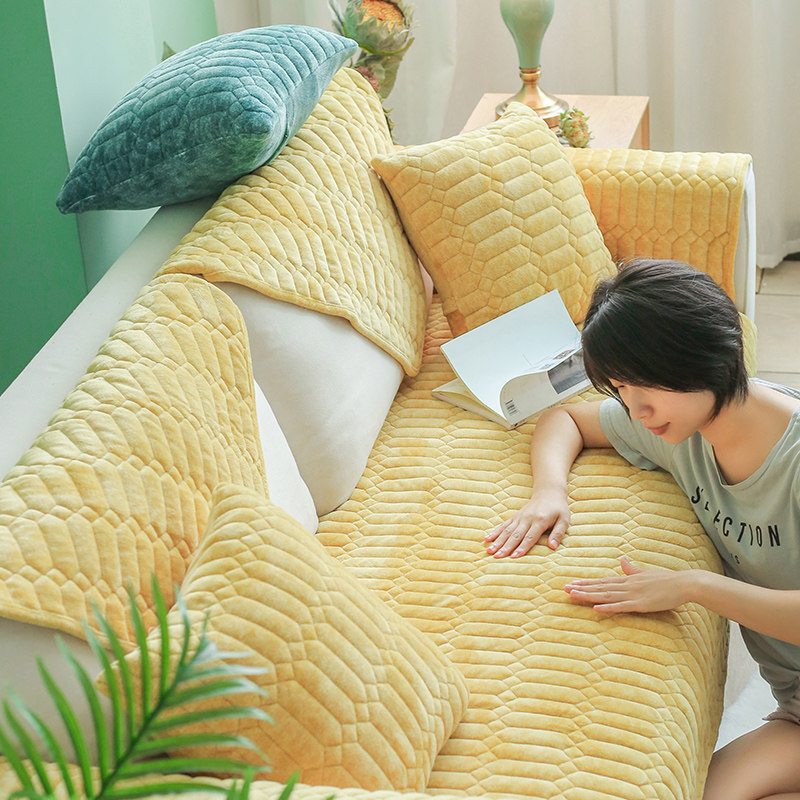 Sofa Cushion Four Seasons Universal Cloth Art Leather Non-slip Nordic Cushion Subwinter Plush Cover Backrest Towels Full Cover