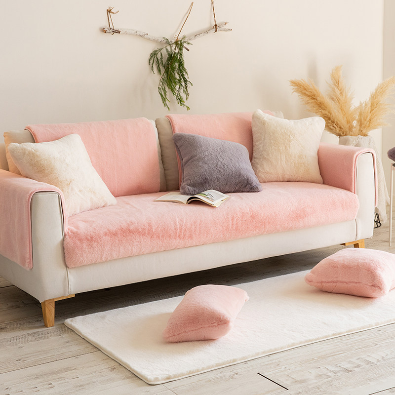 Winter Warm Thickening Rabbit Plush Sofa Cushion Fabric All Season Universal Non-slip Leather Grass Cushion Sofa Cover Scarves