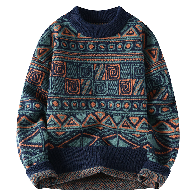 2025 Autumn/Winter New Men's Pullover Warm Sweater Trendy Knitwear Retro Korean Style Men's Base Layer Knitted Sweater