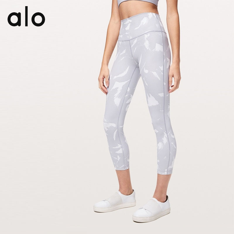 Spot Alo Yoga official website yoga clothes women's floral pattern tight nude high elastic pants fitness exercise cropped pants