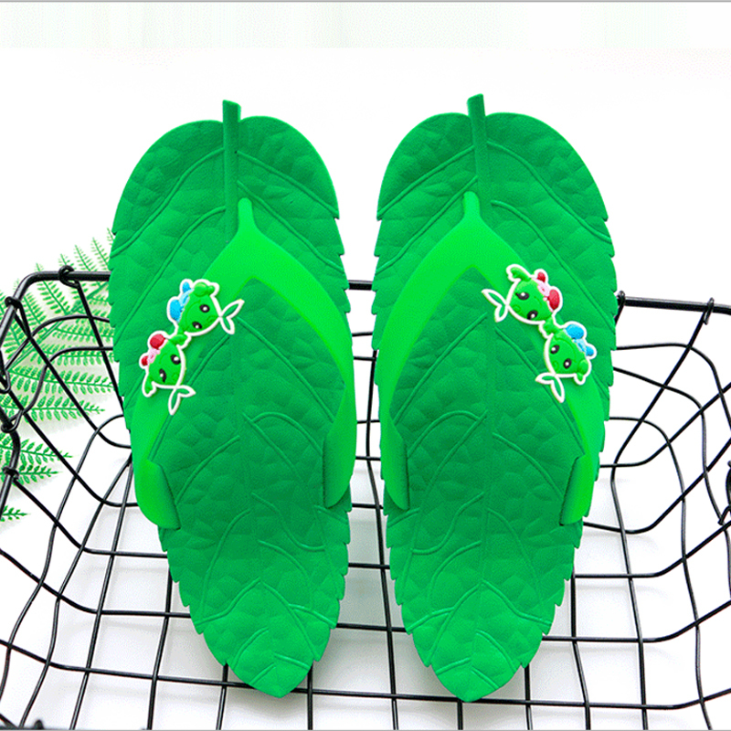 Imported Vietnamese Wentu Soft and Comfortable Green Home Couple Beach Shoes for Men and Women Outdoor Leaf Flip-Flops Trendy