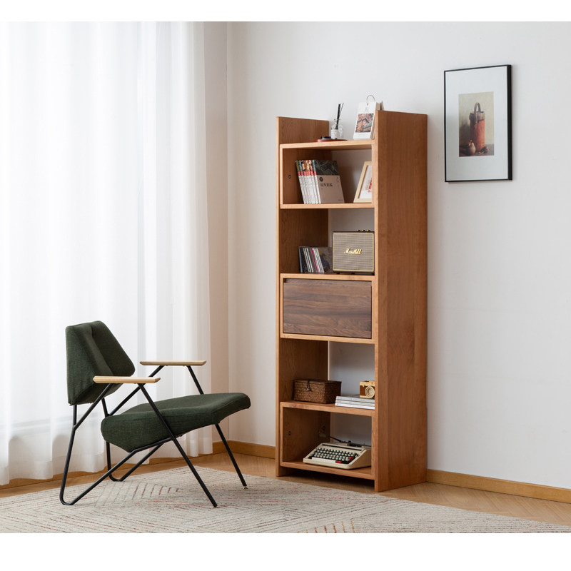 Nordic minimalist solid wood Cherry Wood Multilayer Bookcase Cabinets Bookcase Furniture House Furniture Daily Oak Hupeu Wood Display Show Shelf